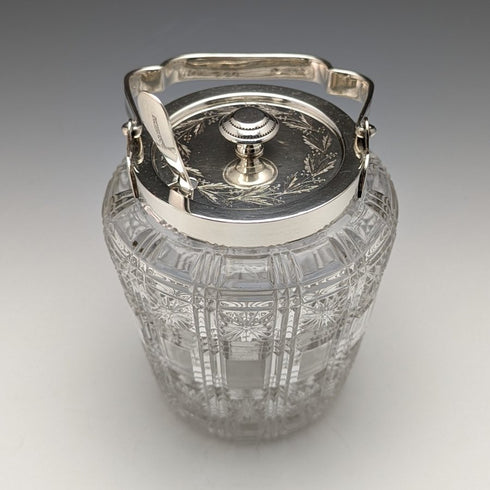 英國古董切割玻璃果醬罐銀盤蓋帶勺子